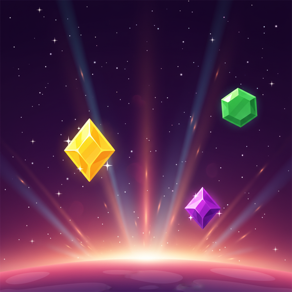 Starburst kosmiskt tema med djup lila rymdbakgrund, glittrande stjärnor och varm rosa glöd vid horisonten