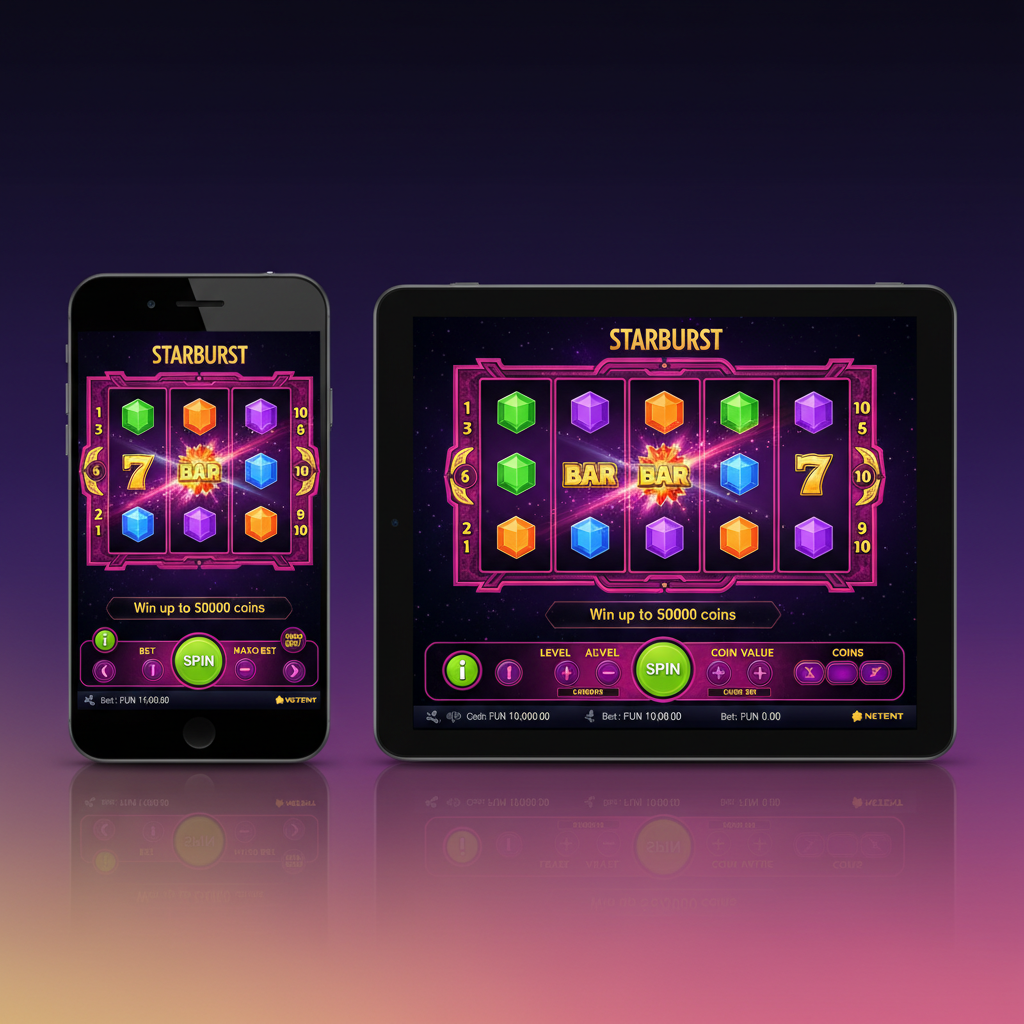 Starburst spelautomat spelas på smartphone och surfplatta med responsiv HTML5-design