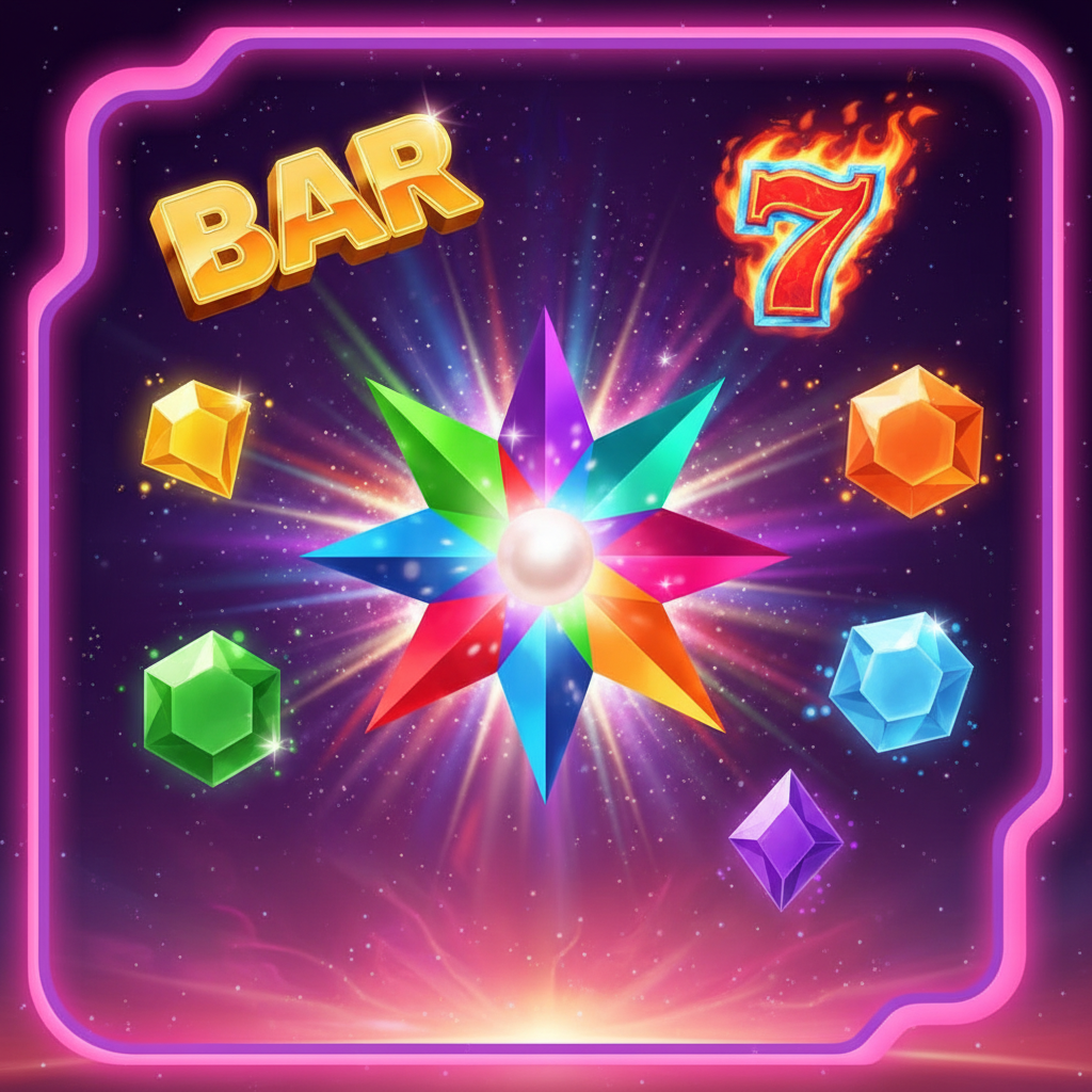 Starburst spelautomat med 5 hjul och kosmisk ädelstenstema, visar spelgränssnittet